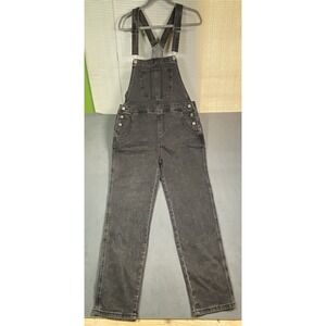Women's Black Denim Overalls Stone Wash Size Large Normcore Backyard BBQ Cabin